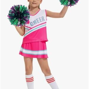 2/$15 Girls 2-Piece Cheerleader Costume Outfit Pink Cheer Halloween Size 7-8